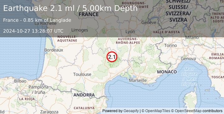 Earthquake FRANCE (2.1 ml) (2024-10-27 13:28:07 UTC)