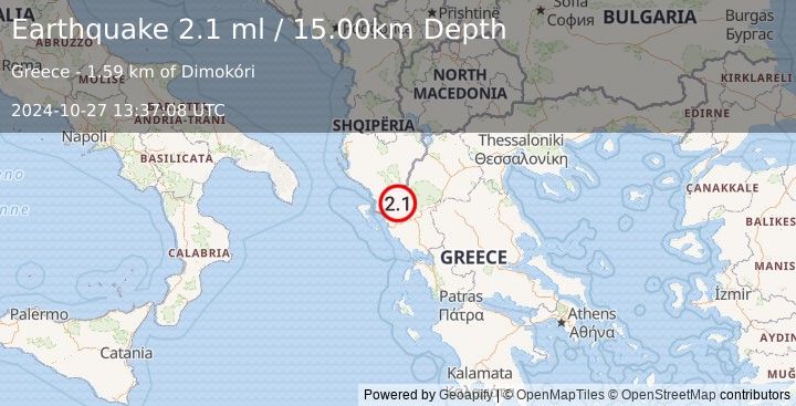 Earthquake GREECE (2.1 ml) (2024-10-27 13:37:08 UTC)