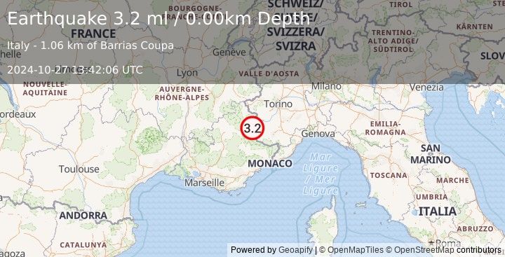 Earthquake FRANCE (3.2 ml) (2024-10-27 13:42:06 UTC)