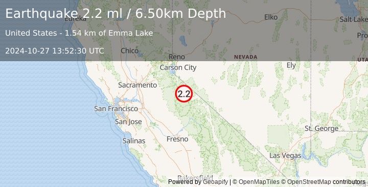 Earthquake CENTRAL CALIFORNIA (2.2 ml) (2024-10-27 13:52:30 UTC)