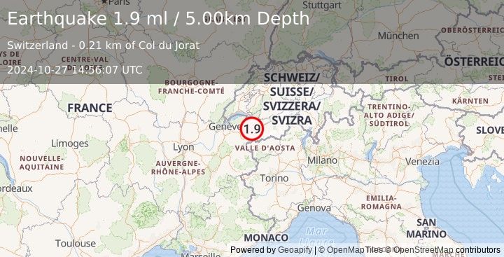 Earthquake SWITZERLAND (1.9 ml) (2024-10-27 14:56:07 UTC)