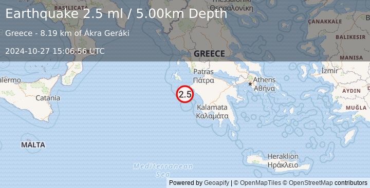 Earthquake IONIAN SEA (2.5 ml) (2024-10-27 15:06:56 UTC)