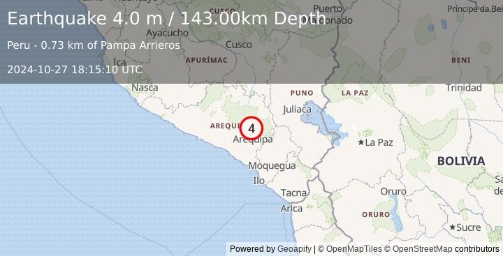 Earthquake SOUTHERN PERU (4.0 m) (2024-10-27 18:15:10 UTC)