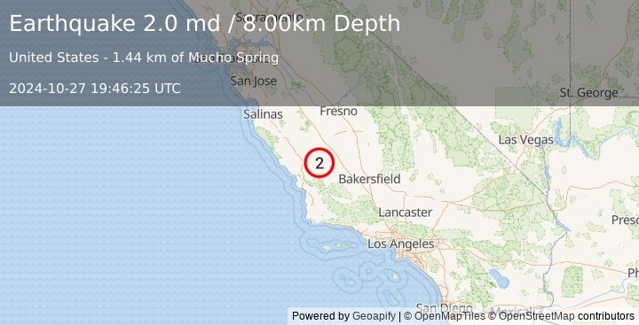 Earthquake CENTRAL CALIFORNIA (2.0 md) (2024-10-27 19:46:25 UTC)