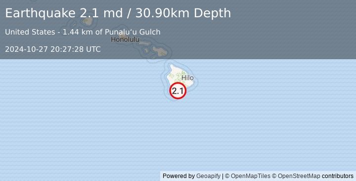 Earthquake ISLAND OF HAWAII, HAWAII (2.1 md) (2024-10-27 20:27:28 UTC)