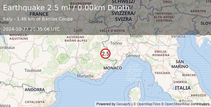 Earthquake FRANCE (2.5 ml) (2024-10-27 20:35:06 UTC)