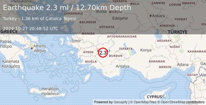 Earthquake WESTERN TURKEY (2.3 ml) (2024-10-27 20:48:52 UTC)