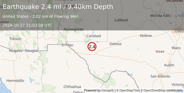 Earthquake WESTERN TEXAS (2.4 ml) (2024-10-27 21:03:08 UTC)