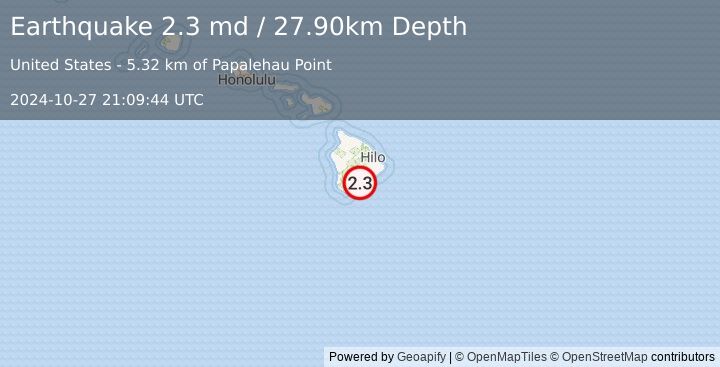 Earthquake ISLAND OF HAWAII, HAWAII (2.3 md) (2024-10-27 21:09:44 UTC)