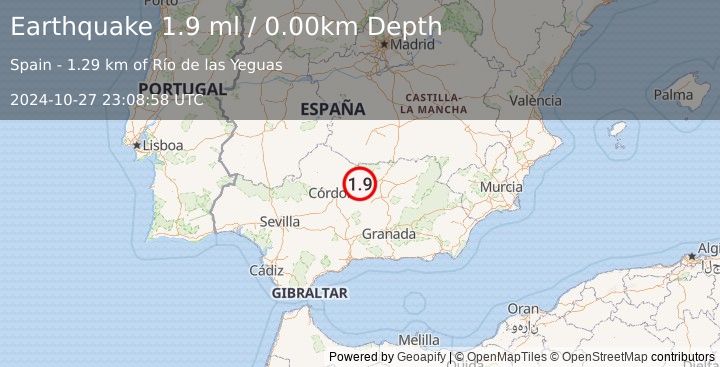 Earthquake SPAIN (1.9 ml) (2024-10-27 23:08:58 UTC)