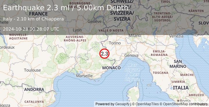 Earthquake FRANCE (2.3 ml) (2024-10-28 00:28:07 UTC)