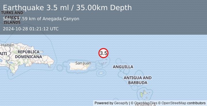 Earthquake VIRGIN ISLANDS REGION (3.5 ml) (2024-10-28 01:21:12 UTC)