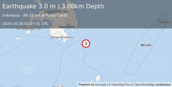 Earthquake PHILIPPINE ISLANDS REGION (3.0 m) (2024-10-28 02:07:31 UTC)