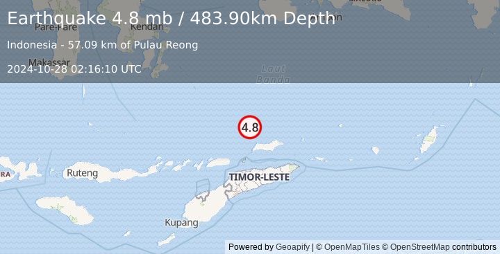 Earthquake KEPULAUAN BARAT DAYA, INDONESIA (4.8 mb) (2024-10-28 02:16:10 UTC)