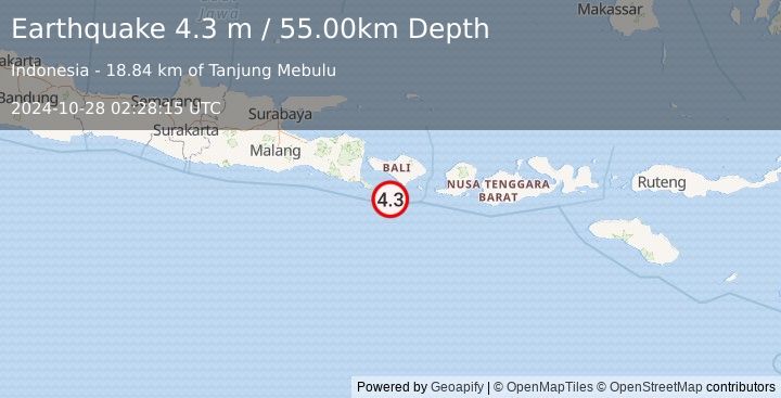 Earthquake BALI REGION, INDONESIA (4.3 m) (2024-10-28 02:28:15 UTC)