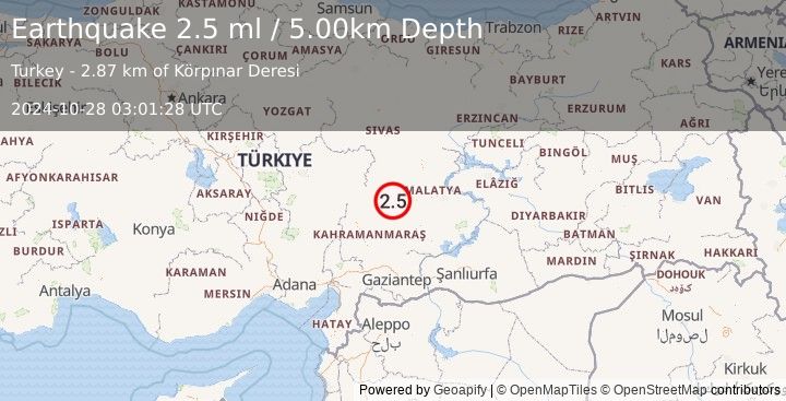 Earthquake CENTRAL TURKEY (2.5 ml) (2024-10-28 03:01:28 UTC)