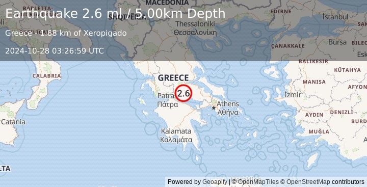 Earthquake GREECE (2.6 ml) (2024-10-28 03:26:59 UTC)