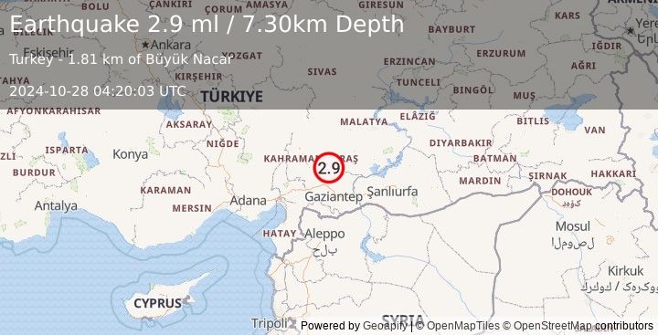 Earthquake CENTRAL TURKEY (2.9 ml) (2024-10-28 04:20:03 UTC)