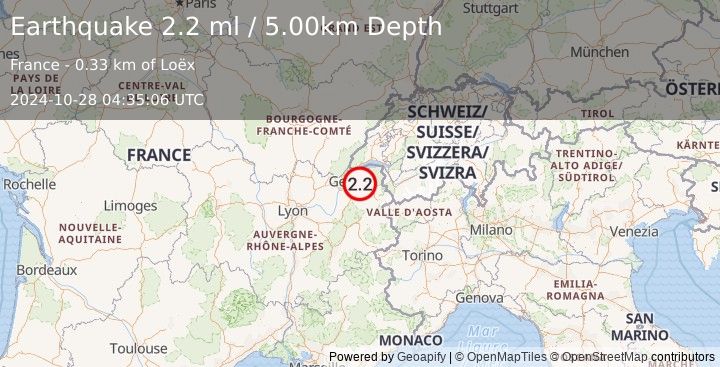 Earthquake FRANCE (2.2 ml) (2024-10-28 04:35:06 UTC)