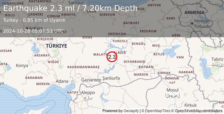 Earthquake EASTERN TURKEY (2.3 ml) (2024-10-28 05:07:53 UTC)