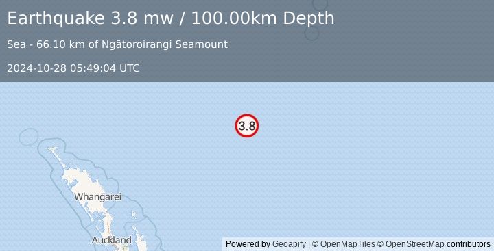 Earthquake SOUTH OF KERMADEC ISLANDS (3.8 mw) (2024-10-28 05:49:04 UTC)