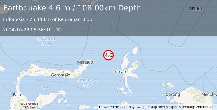 Earthquake MOLUCCA SEA (4.6 m) (2024-10-28 05:56:31 UTC)