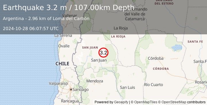 Earthquake SAN JUAN, ARGENTINA (3.2 m) (2024-10-28 06:07:57 UTC)