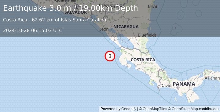 Earthquake OFF COAST OF COSTA RICA (3.0 m) (2024-10-28 06:15:03 UTC)