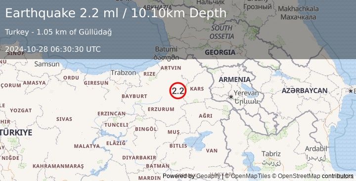 Earthquake EASTERN TURKEY (2.2 ml) (2024-10-28 06:30:30 UTC)