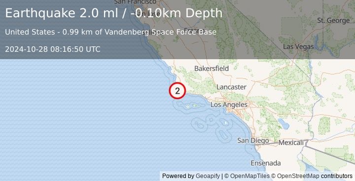 Earthquake CENTRAL CALIFORNIA (2.0 ml) (2024-10-28 08:16:50 UTC)