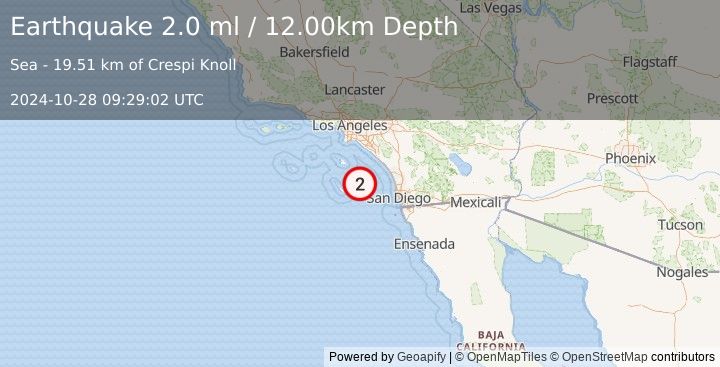 Earthquake GULF OF SANTA CATALINA, CALIF. (2.0 ml) (2024-10-28 09:29:02 UTC)