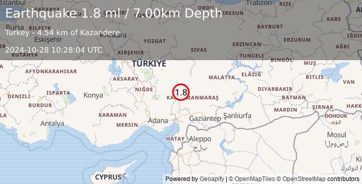 Earthquake CENTRAL TURKEY (1.8 ml) (2024-10-28 10:28:04 UTC)