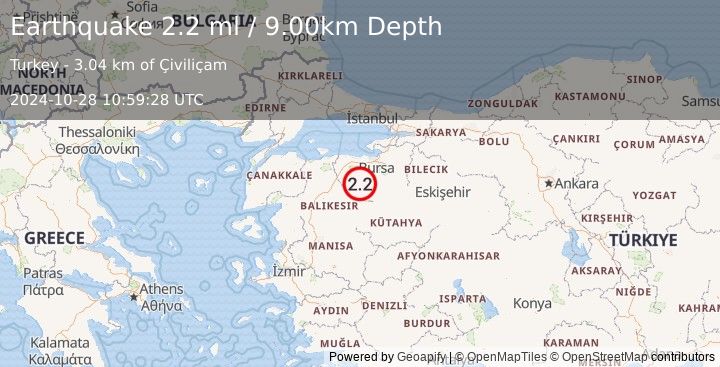 Earthquake WESTERN TURKEY (2.2 ml) (2024-10-28 10:59:28 UTC)