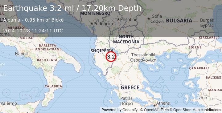 Earthquake ALBANIA (3.2 ml) (2024-10-28 11:24:11 UTC)