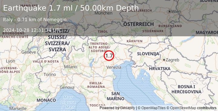 Earthquake NORTHERN ITALY (1.7 ml) (2024-10-28 12:31:34 UTC)