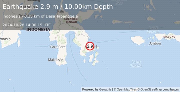 Earthquake SULAWESI, INDONESIA (2.9 m) (2024-10-28 14:00:15 UTC)