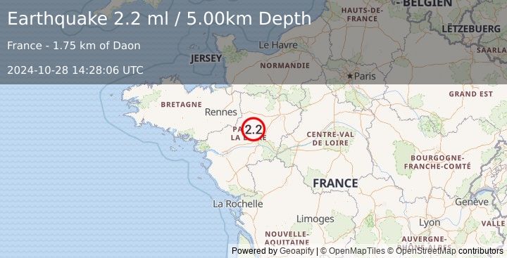 Earthquake FRANCE (2.2 ml) (2024-10-28 14:28:06 UTC)