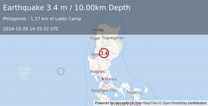 Earthquake LUZON, PHILIPPINES (3.4 m) (2024-10-28 14:35:32 UTC)