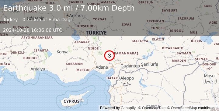 Earthquake CENTRAL TURKEY (3.0 ml) (2024-10-28 16:06:06 UTC)