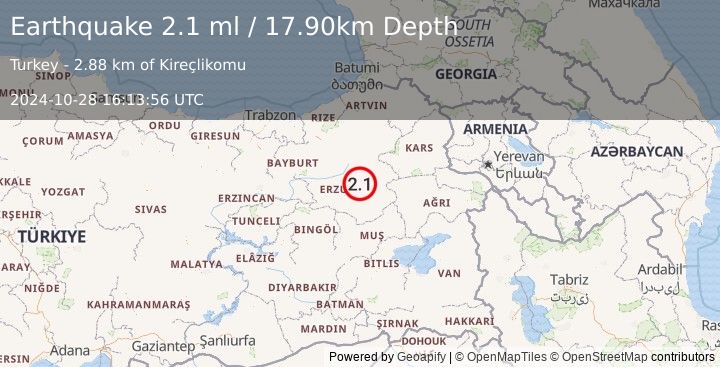 Earthquake EASTERN TURKEY (2.1 ml) (2024-10-28 16:13:56 UTC)