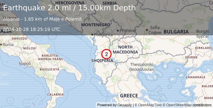 Earthquake ALBANIA (2.0 ml) (2024-10-28 18:25:19 UTC)