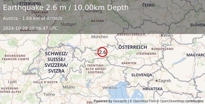 Earthquake AUSTRIA (2.6 m) (2024-10-28 20:56:47 UTC)