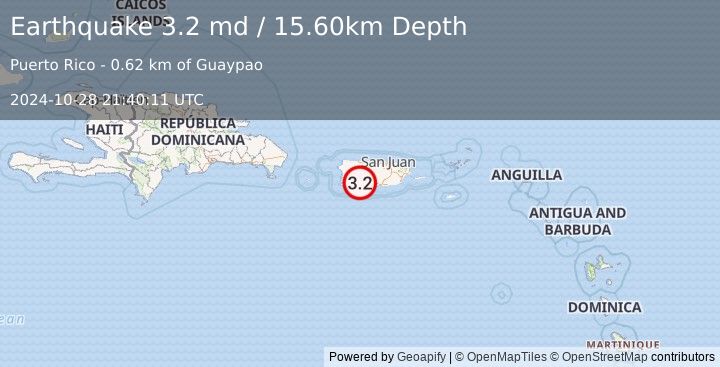 Earthquake PUERTO RICO (3.2 md) (2024-10-28 21:40:11 UTC)