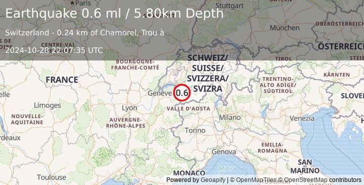 Earthquake SWITZERLAND (0.6 ml) (2024-10-28 22:07:35 UTC)