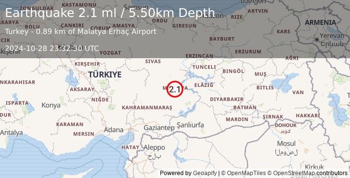 Earthquake EASTERN TURKEY (2.1 ml) (2024-10-28 23:32:30 UTC)