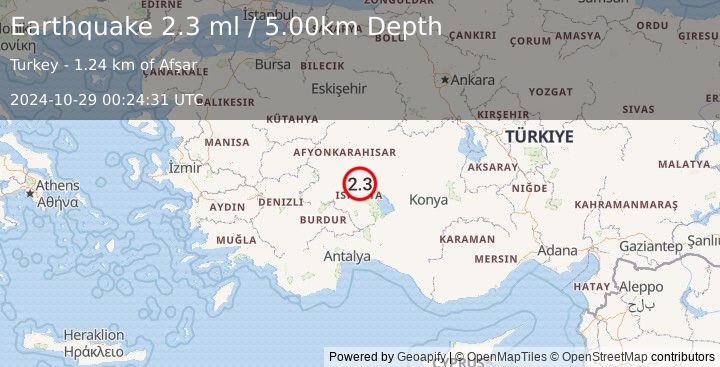 Earthquake WESTERN TURKEY (2.3 ml) (2024-10-29 00:24:31 UTC)