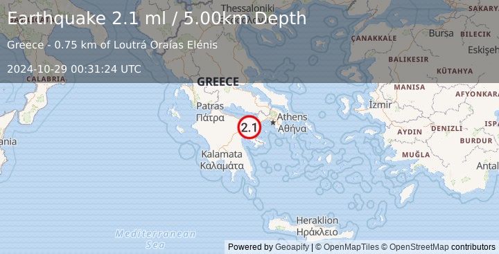 Earthquake SOUTHERN GREECE (2.1 ml) (2024-10-29 00:31:24 UTC)