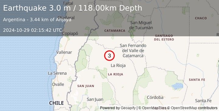 Earthquake LA RIOJA, ARGENTINA (3.0 m) (2024-10-29 02:15:42 UTC)