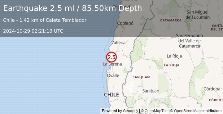 Earthquake COQUIMBO, CHILE (2.5 ml) (2024-10-29 02:21:19 UTC)