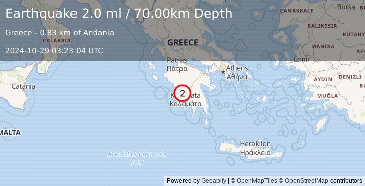 Earthquake SOUTHERN GREECE (2.0 ml) (2024-10-29 03:23:04 UTC)